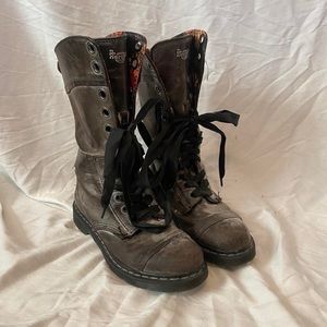 Dr. Martens | Size 11 | Grey/Floral/Black| Knee High Lace Up Combat Boot